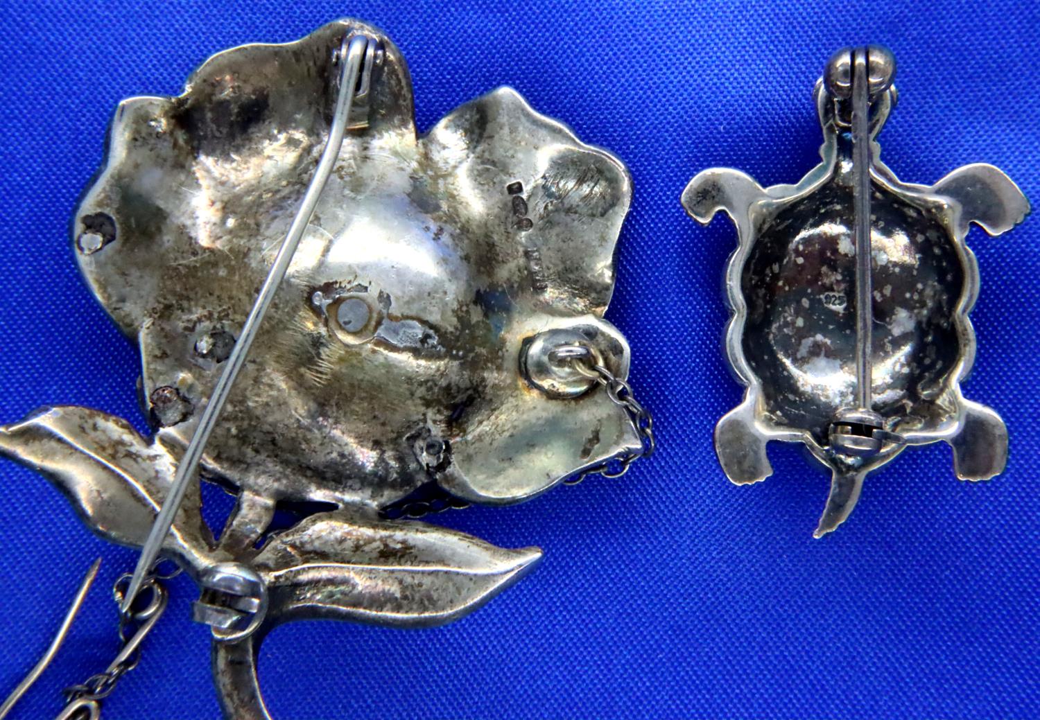 Two 925 silver and marcasite set brooches, combined 36g. P&P Group 1 (£14+VAT for the first lot - Image 2 of 2