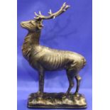 Cast iron bronze effect stag figurine, H: 28 cm. No cracks, chips or visible restoration. P&P