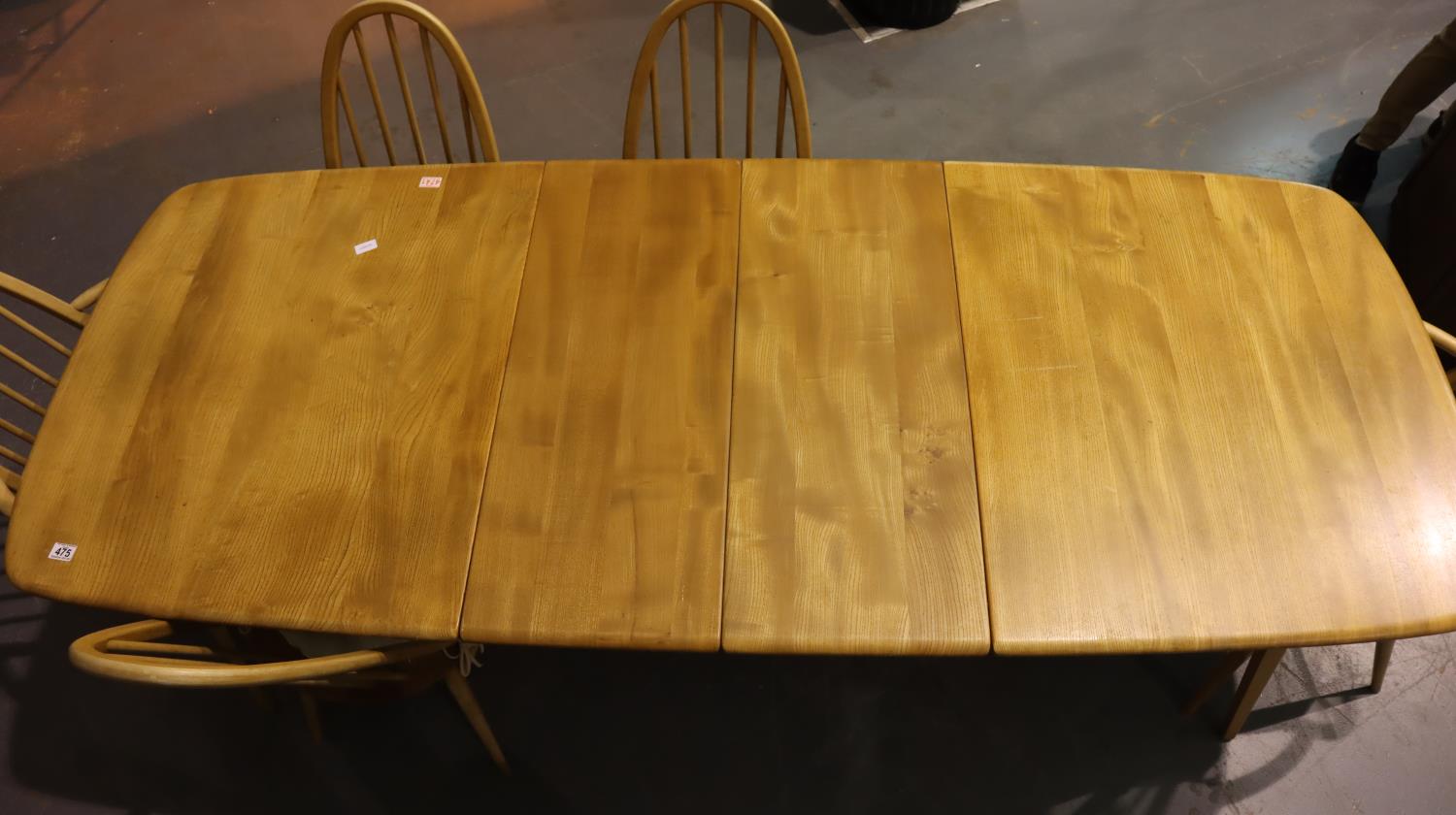 Ercol dining table on square tapering supports with two additional leaves, six dining chairs (4+2) - Image 3 of 3