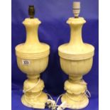 Pair of cream coloured alabaster table lamps, H: 45 cm. Not available for in-house P&P, contact Paul