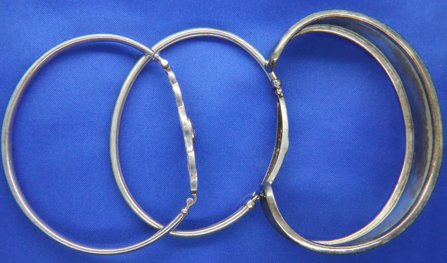 Three mixed sterling silver bangles, stamped 925. P&P Group 1 (£14+VAT for the first lot and £1+ - Image 2 of 2