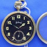 Military style crown wind pocket watch with luminous numerals, dial marked Federal Dice, D: 50 mm.