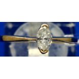 9ct gold ring with approximately 0.25ct Marquise cut diamond, size L, 1.4g. P&P Group 1 (£14+VAT for
