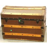 Wooden and metal bandered travel trunk, 69 x 45 x 51 cm H. Not available for in-house P&P, contact