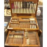 Oak cased canteen of Unity Sheffield cutlery with carving set, 101 pieces. Not available for in-