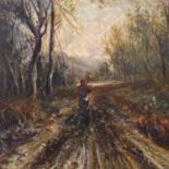 S McKelvey (Victorian); oil on canvas of a lady gathering wood, 50 x 60 cm. Not available for in-