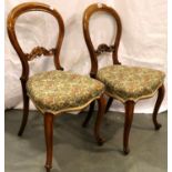 Pair of Victorian balloon back upholstered chairs, H: 88 cm. Not available for in-house P&P, contact