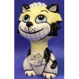 Lorna Bailey cat, Cat and Mouse, H: 13 cm. No cracks, chips or visible restoration. P&P Group 1 (£