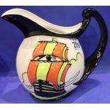 Lorna Bailey jug in the Mayflower pattern, H: 17 cm. No cracks, chips or visible restoration. P&P