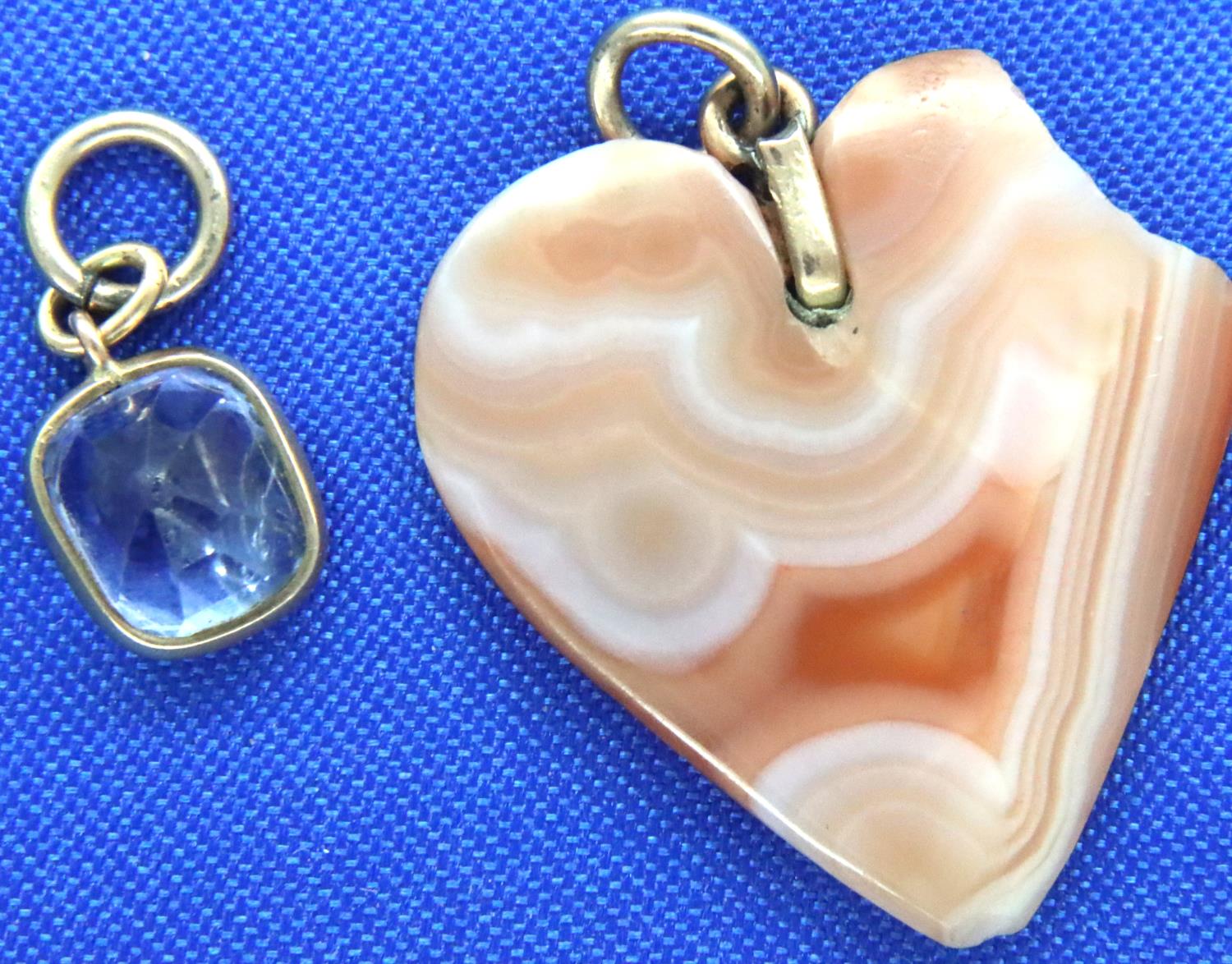 Two stone set pendants, sapphire and agate, each A/F. P&P Group 1 (£14+VAT for the first lot and £ - Image 2 of 2