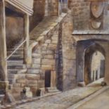 Watercolour of Porte Du Roi at Mont Saint Michel, initialled FAH, 44 x 54 cm. Not available for in-