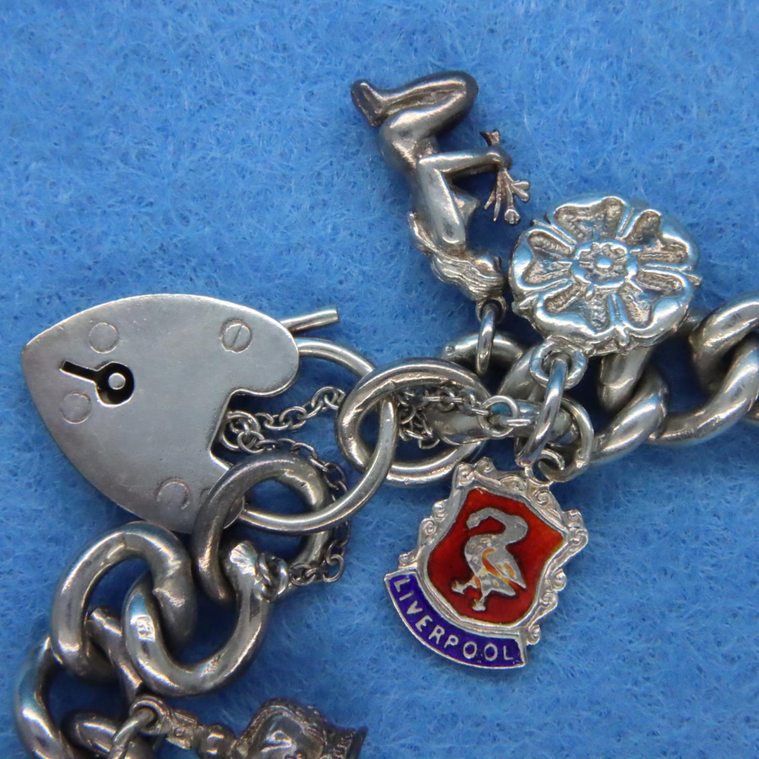 Silver charm bracelet with seven charms. P&P Group 1 (£14+VAT for the first lot and £1+VAT for - Image 2 of 6