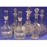 Six Victorian and later wine and spirit decanters, including two pairs. Not available for in-house