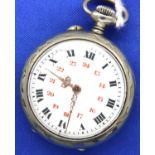 Hallmarked silver crisp cased ladies twenty four hour dial fob watch, D: 30 mm. P&P Group 1 (£14+VAT