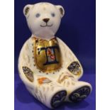 Royal Crown Derby Alphabet T Bear with gold stopper, boxed, H: 12 cm. No cracks, chips or visible