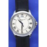 Raymond Weil; gents Geneve stainless steel cased wristwatch with date aperture, black leather