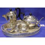Four piece EPNS tea set on galleried tray. P&P Group 3 (£25+VAT for the first lot and £5+VAT for