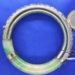 Heavy jade and 925 silver ornate bangle, D: 43 mm, 57g. P&P Group 1 (£14+VAT for the first lot