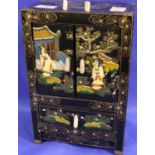 Oriental jewellery box with bone fittings, size 20 x 13 x 30 cm H. Not available for in-house P&P,