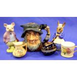 Six items of mixed ceramics to include two Beatrix Potter, a Royal Doulton Rip Van Winkle etc.