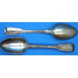 Two Georgian silver dessert spoons, maker WEMF, 88g. P&P Group 1 (£14+VAT for the first lot and £1+