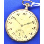 Rolled gold Temeraire Geneve open face crown wind Tempo pocket watch, working at lotting, D: 47