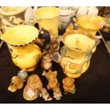 Five vintage jugs including Burleighware four Pendelfin figurines a Disney dog two pin cushion