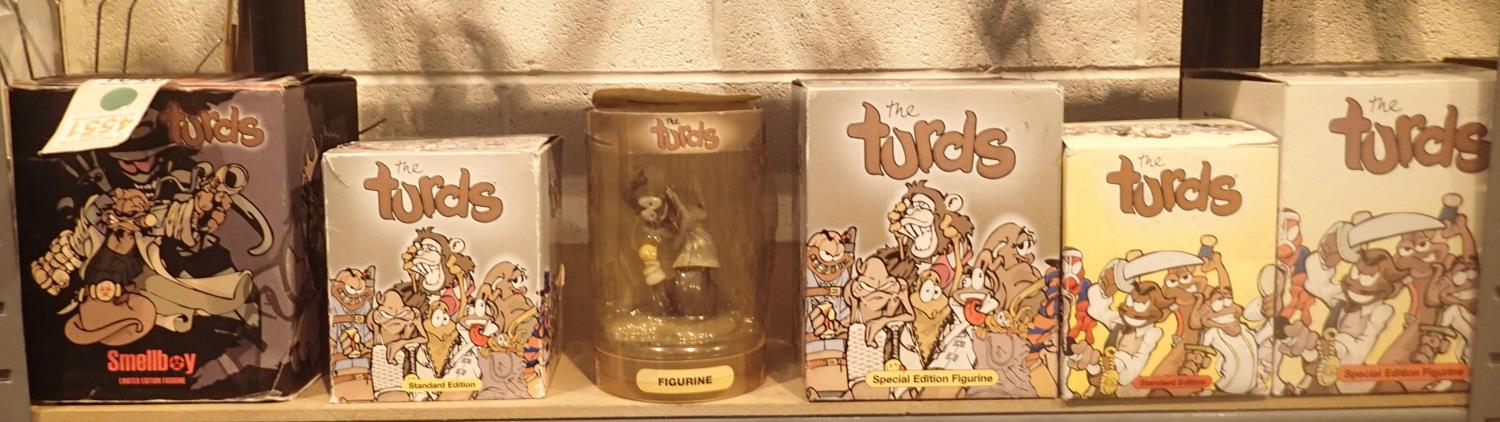 Selection of six boxed limited and special edition Turds figurines. Not available for in-house P&