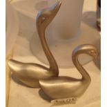 Two Tumasek pewter Swans, H: 12 cm. Not available for in-house P&P, contact Paul O'Hea at