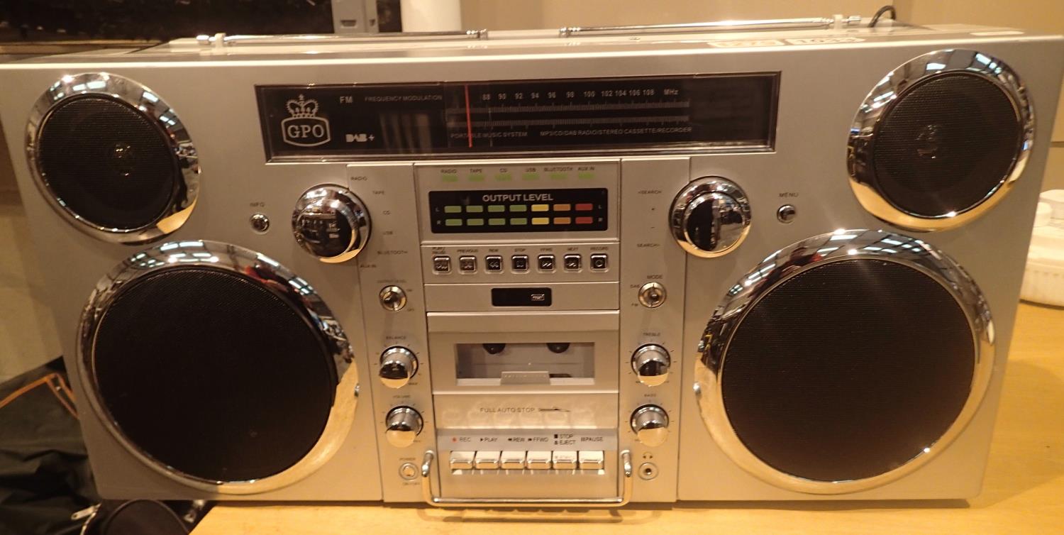 Silver, GPO Brooklyn large 1980s-Style Boombox - CD, cassette, DAB+ & FM Radio, USB, Bluetooth