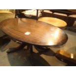 Reproduction mahogany oval table, L: 90 x H: 47 cm. Not available for in-house P&P, contact Paul O'
