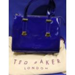 Blue leather handbag by Ted Baker, with dust cover, L: 29 cm. P&P Group 2 (£18+VAT for the first lot
