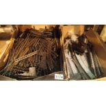 Two boxes of mixed OO gauge Hornby and Triang railway track and accessories. Not available for in-