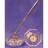 Waterford crystal pen stand, pen and a miniature Waterford Crystal clock (not working at lotting),
