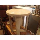 Modern pine effect circular table, H: 60 cm, D: 50 cm. Not available for in-house P&P, contact