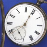 Gents fine silver pocket watch, key wind, open face, with seconds dial, D: 50 mm with key, working