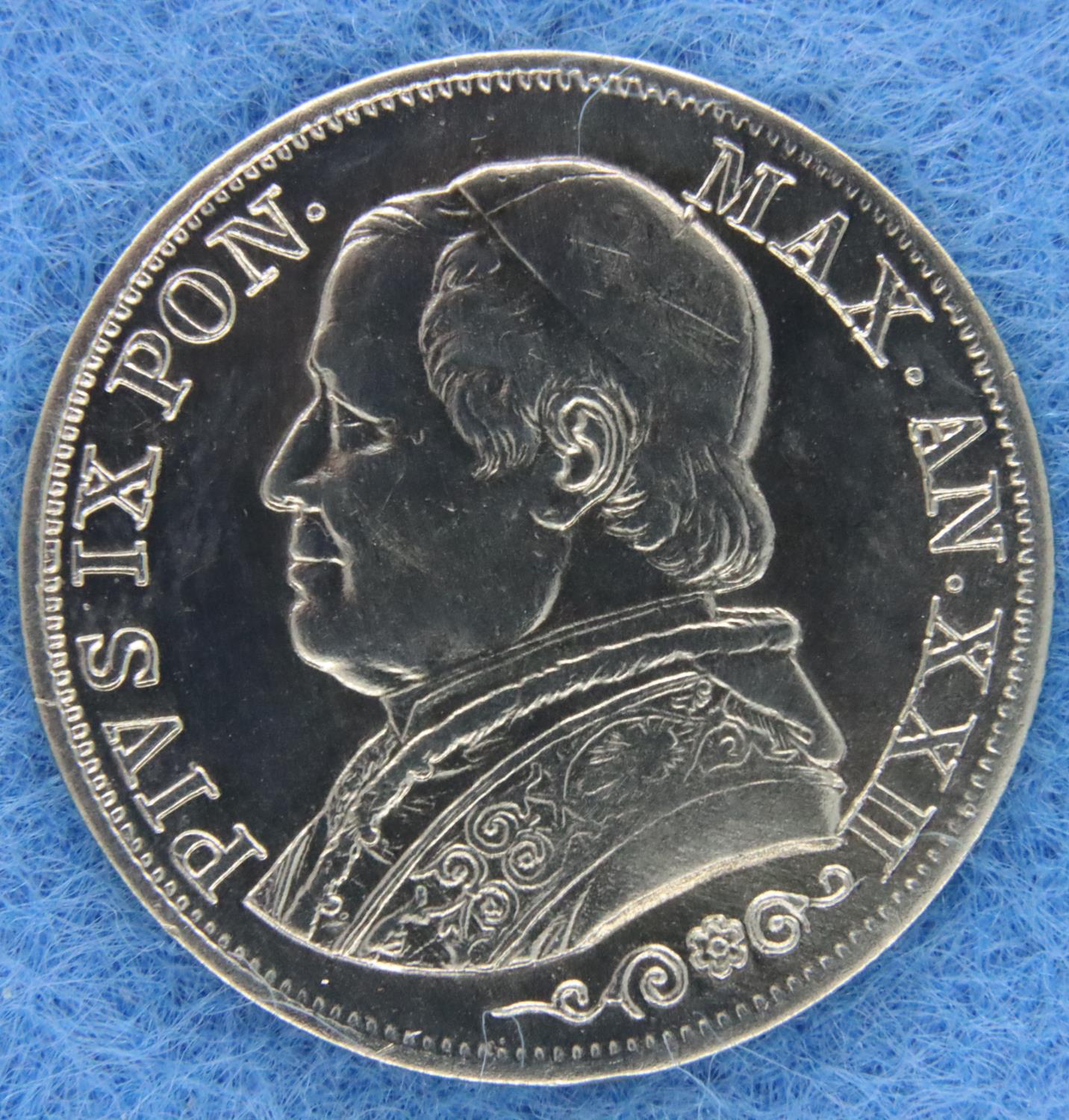 1867 Vatican/Papal States silver lira. P&P Group 1 (£14+VAT for the first lot and £1+VAT for - Image 2 of 2