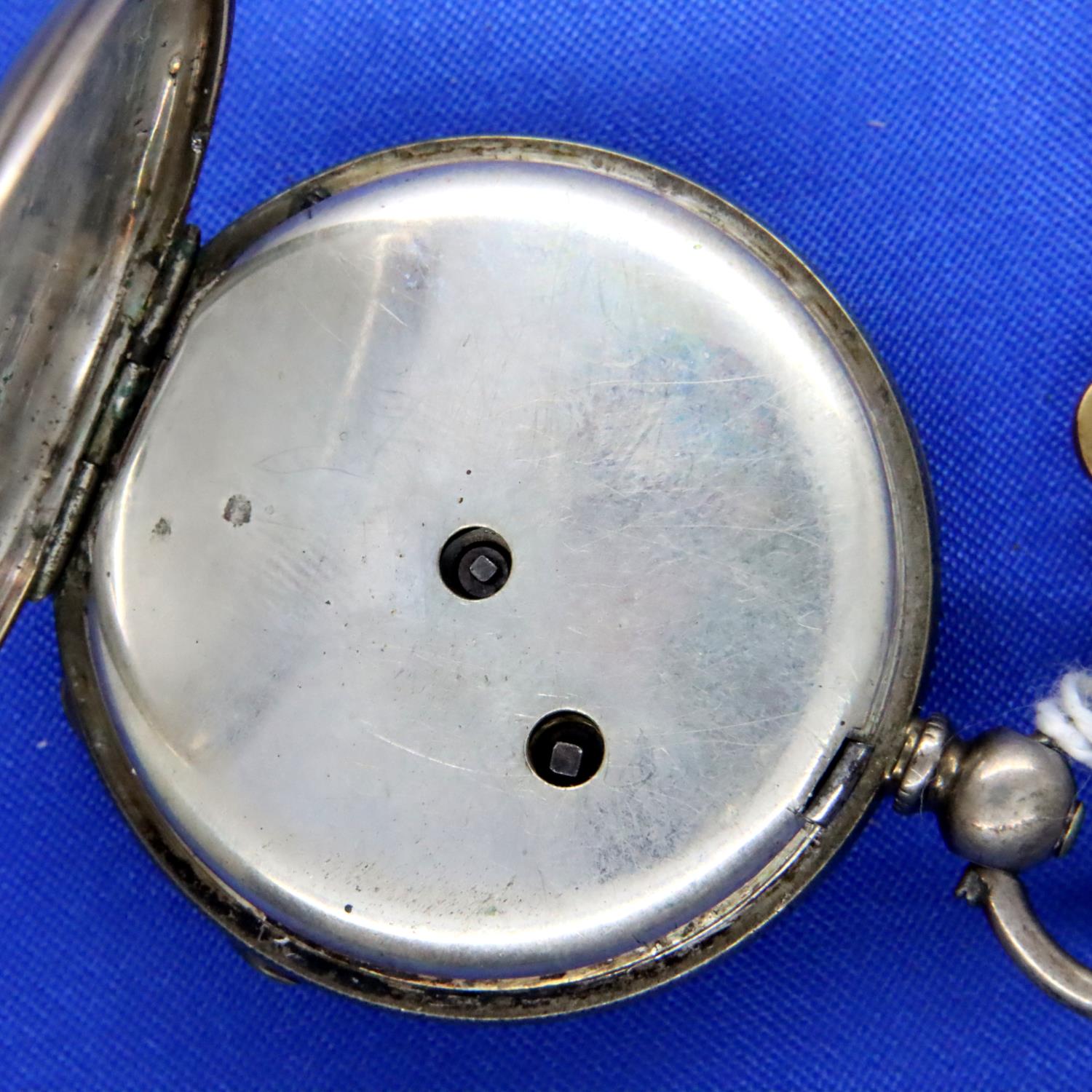 Hallmarked silver antique ladies open face, key wind fob watch, dial D: 35 mm, with key, working - Image 3 of 3