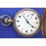 Gold plated full hunter crown wind pocket watch movement marked Admiral, working at lotting, D: 50