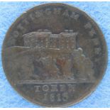 1813 Nottingham copper penny token. P&P Group 1 (£14+VAT for the first lot and £1+VAT for subsequent