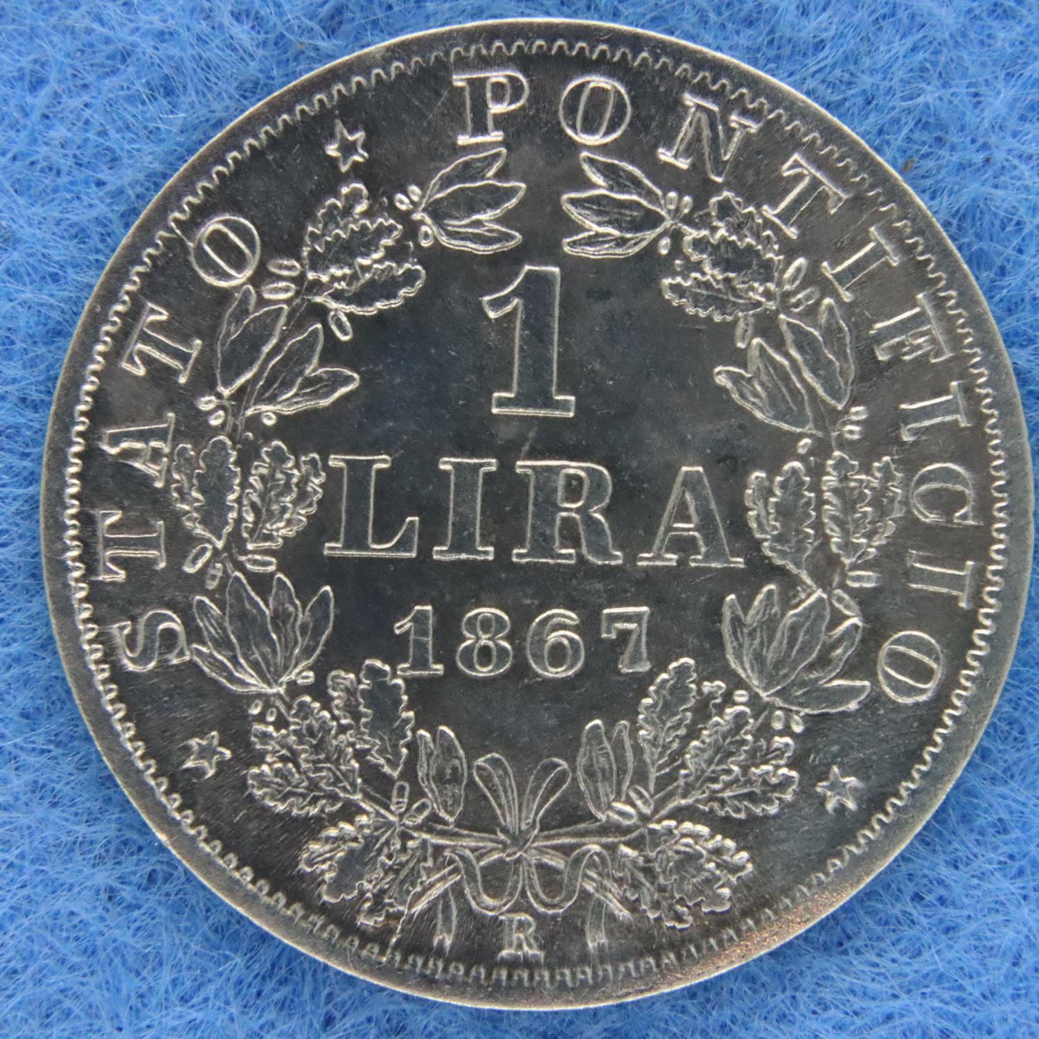 1867 Vatican/Papal States silver lira. P&P Group 1 (£14+VAT for the first lot and £1+VAT for
