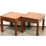 A pair of Oriental hardwood square lamp tables, each 54 x 54 x 51 cm H. Not available for in-house