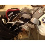 MT-P100 golf trolley with golf bag and a selection of clubs. Not available for in-house P&P, contact