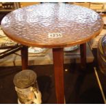 Small copper topped circular side table, D: 50 cm. Not available for in-house P&P, contact Paul O'