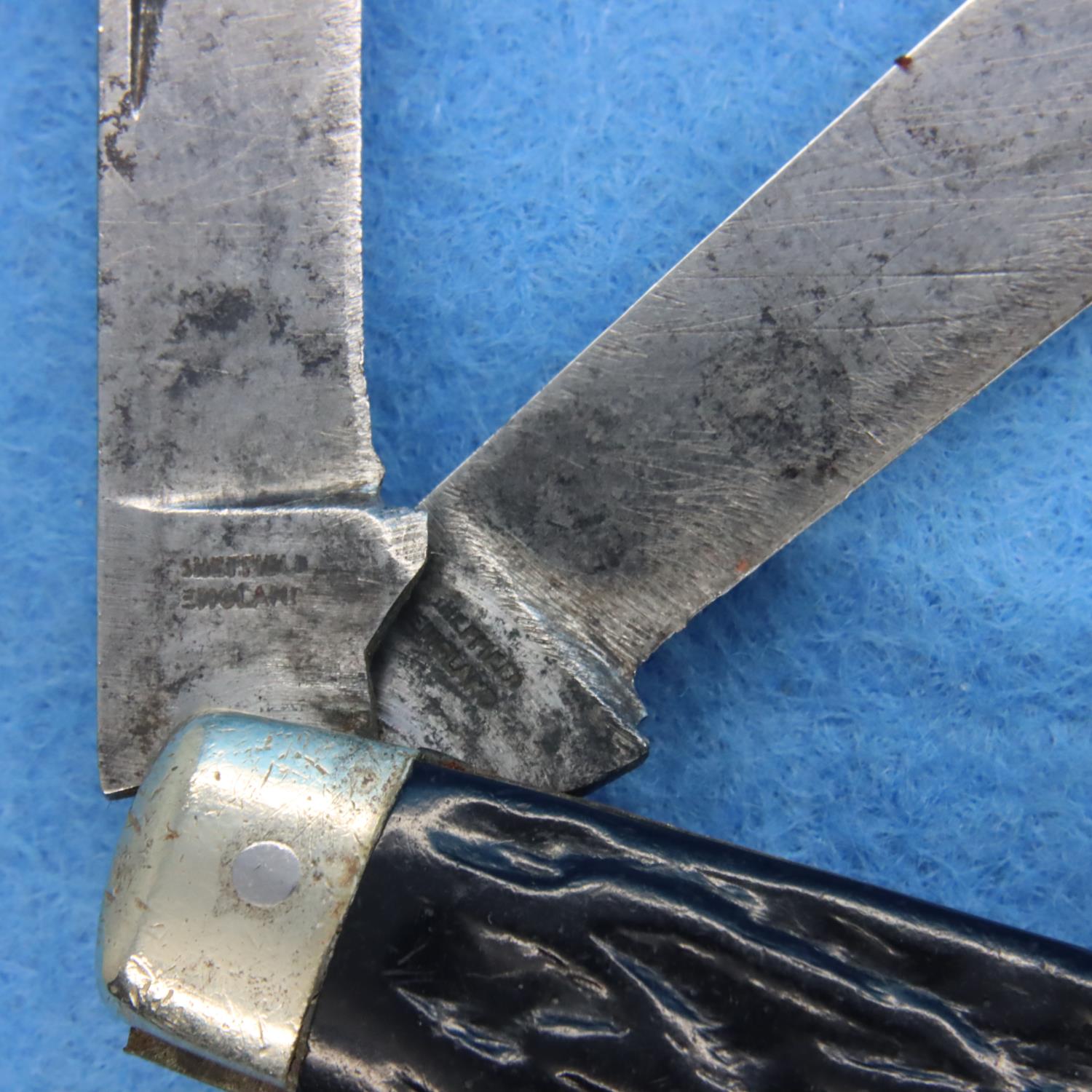Horn handled Joseph Rodgers three bladed stock knife. P&P Group 1 (£14+VAT for the first lot and £ - Image 5 of 5