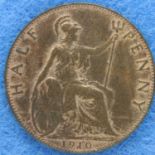 1910 copper halfpenny of Edward VII. P&P Group 1 (£14+VAT for the first lot and £1+VAT for