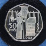 2003 encapsulated silver proof uncirculated piedfort 50p coin; Womens Political Union. P&P Group