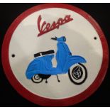 A replica Vespa cast iron wall plaque, D: 24 cm. P&P Group 2 (£18+VAT for the first lot and £3+VAT