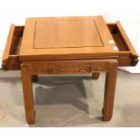 Oriental hardwood lamp table with two drawers, 50 x 50 cm. Not available for in-house P&P, contact