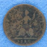 1730 bronze farthing of George II. P&P Group 1 (£14+VAT for the first lot and £1+VAT for